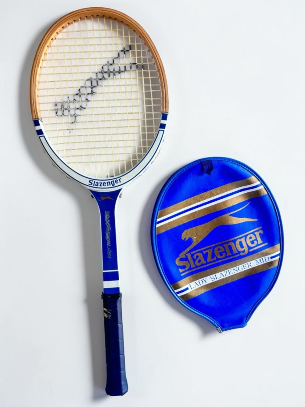Vintage Slazenger Tennis Racket Lady Mid Blue With Cover 80s